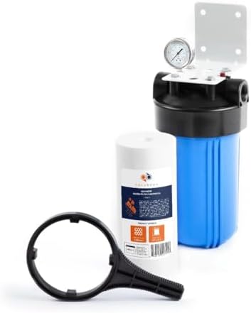 Aquaboon Whole House Water Filter System for Well Water with 5 Micron 10x4.5 Purification Reducing Sediment Cartrige | NSF Certified, Pressure Gauges & Releas, Wrench, Bracket 1" NPT by Aquaboon