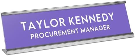 Custom Engraved Desk Plate | Personalized with your Name and Title | Perfect Decor for Office, Business, or Home | Multiple Font and Color Options | 2x8" or 2x10" (Purple w/White Letters, 2x10") by 904Custom