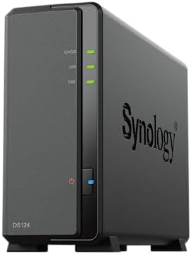 Synology DS124 Personal Backup & File Hub - Protect Photos, Secure Home Surveillance (1-Bay Diskless NAS) by Synology