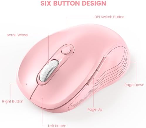 WisFox 2.4GHz Wireless Mouse for Laptop, Ergonomic 6-Button, Blush Pink - Image 4