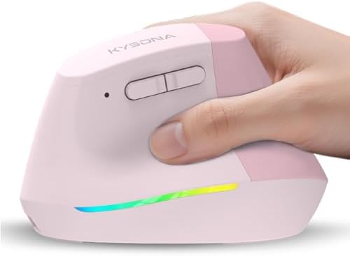 KYSONA Wireless Ergonomic Mouse, Vertical Mouse, Bluetooth Ergo Mouse, Quiet Click, 5 Level Adjustable DPI(800/1200/2400/2400/4000), Rechargeable 2.4G Mice Computer, PC, Mac, Laptop, Pink by KYSONA