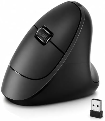 Ergonomic Vertical Wireless Mouse, 2.4G Optical Mouse with USB Receiver, 800-1600 DPI, Silent Click, Battery Powered, 5 Buttons, Stylish Comfortable Mouse for Laptop, PC, Mac, Computer (Black) by tlkawzy