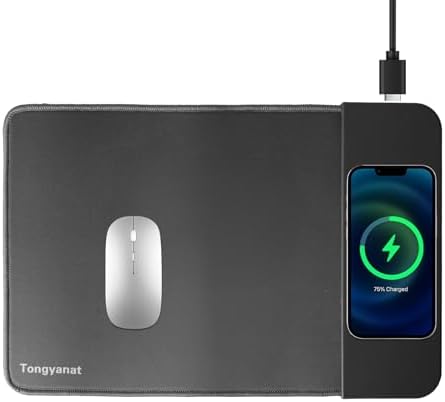 15W Wireless Charging Mouse Pad, 2 in 1 Desk Pad with Non-Slip Rubber Base, Fast Qi Wireless Charger for iPhone/Computers/Home Charging Devices, 12.8 * 8.5in Mouse Pad - Gray by Tongyanat
