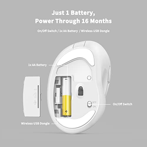 Ergonomic Wireless Mouse 2025 New Updated Smaller with USB-A Receiver for PC Computer, Laptop and Desktop, Ergo Mouse Vertical with Silent Clicks Long Battery Life, Up to 1600 DPI, White - Image 5