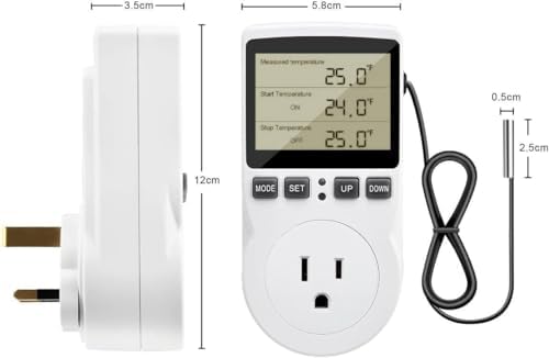 Diymore 1800W Plug in Thermostat Temperature Controller Electric Digital RV Thermostats Heating Cooling Control Mode Timer White 120V 15A Digital Temperature Controller Thermostat Timer LCD Display - Image 6