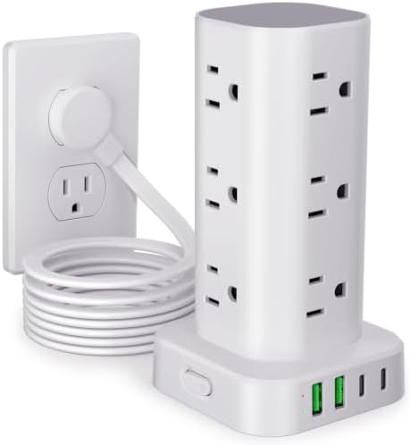 10FT Power Strip Tower Surge Protector, 12 Wide Spaced Outlets, 4 USB by Unknown