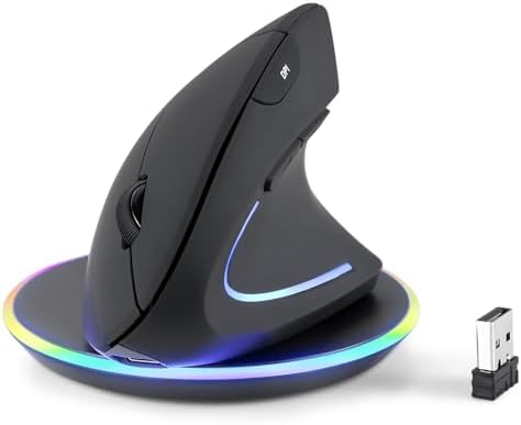 Perixx PERIMICE-713RX Wireless Rechargeable Vertical Mouse - Duo Wired and Wireless Charging Feature - Charging Pad Included - 6 Buttons Design - Black - Right-Handed Design by PerixxComputerGmbH