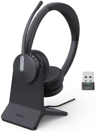 Yealink BH70 with Stand Wireless Bluetooth Headset with Microphone for Work, up to 35h Talking Battery Life, 3 Noise Cancellation Mics, Teams Certified, ≤90min Fast Charging, NO Power Adapter Needed by RedefineYourWorkplace