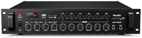 Herdio 350W 6-Zone 70V Commercial Bluetooth Amplifier, USB/SD/RCA/Mic/FM/Optical Inputs for Restaurants/Offices| Compatible with 4-16Ω Speakers by Herdio
