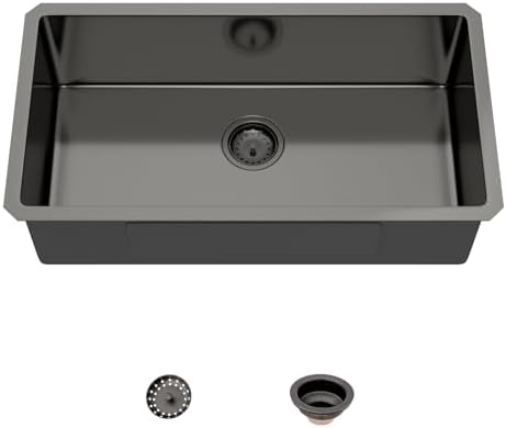 Mocoloo 30 Inch Gunmetal Black Undermount Kitchen Sink - 30" x 16" T304 Stainless Steel Handmade Single Bowl Round Corner Under Counter 9" Deep Basin by MocolooHome