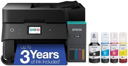Epson EcoTank ET-4950 Wireless Duplex All-in-One Cartridge-Free Supertank Color Inkjet Printer, Fax, Black by Unknown