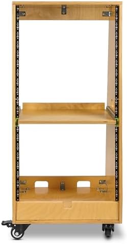 Sound Town DIY Slanted 20U Studio Rack (12U Top + 8U Lower), with 2U Bottom Storage, Slide-Out Tray, Caster, Plywood, Golden Oak for Recording Room, Home Studio (SDRK-ST20T) - Image 3