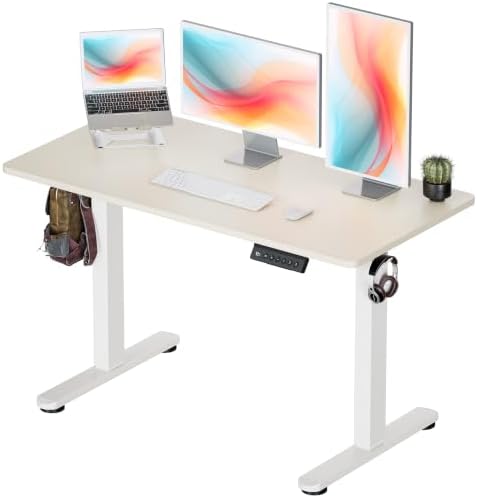 Okin Standing Desk Electric Adjustable Computer Whole Piece Stand up Desk Office Gaming Home Office Memory Desks 48x24 inches Cream Brown by Okin