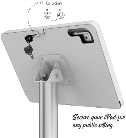 Tablet Floor Stand Compatible with 10.2" iPad 7 8 9, Rotate Lockable Metal Tablet Enclosure+Aluminum Pole+Metal Base - BSF302WT - Image 3