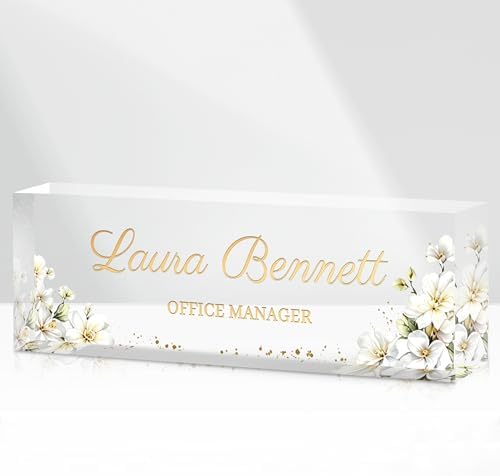 Custom Name Plate for Desk, Acrylic Desk Name Plate Personalized, Employee Appreciation Gifts, Office Desk Accessories for Women Men Teacher Nurse, Coworker Gifts for Manager Assistant (Cream Gold) by DOCRAGI