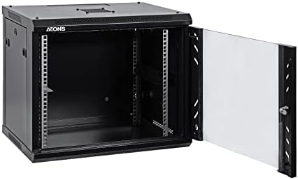 AEONS Professional Wall Mount 19-Inch IT Server Rack Network Cabinet Enclosure 9U 16" Switch-Depth Glass Door Black - Image 3