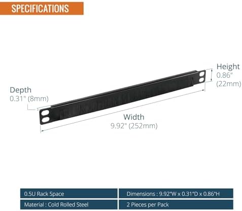 Tecmojo 2 Pack 0.5U Cable Management Brush Panel for 10" Server Rack, Rack Mount Cable Organizer for Network Cabinet, Black - Image 3