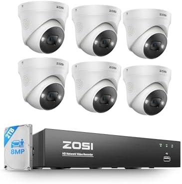 ZOSI 4K PoE Security Camera System, Person Vehicle Detection, 6pcs 4K Indoor Outdoor Spotlight PoE Cameras, Night Vision, 2 Way Audio, 8CH 8MP Home Surveillance NVR with 2TB HDD for 24/7 Recording by ZOSI