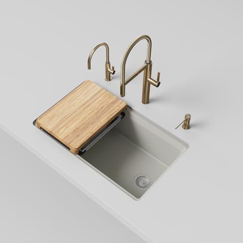 Inteos SILGRANIT 33" Single Bowl Reversible Undermount Workstation Kitchen Sink - Soft White - Image 3
