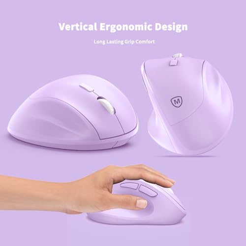 Ergonomic Wireless Mouse with USB Receiver for PC Computer, Laptop and Desktop, Ergo Mouse Vertical with Silent Clicks Long Battery Life, Up to 1600 DPI & 1 AA Battery Powered, Purple - Image 3