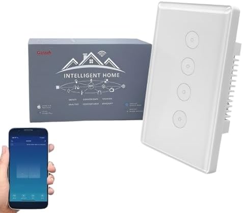 Tuya WiFi Smart Wall Touch Light Switch Glass Panel Wireless Remote Control by Smart-Life APP Anywhere Compatible with AI Alexa,Timing Function No Hub Required (1-2-3-4 Gang) (White, Four Gang) by Gantch