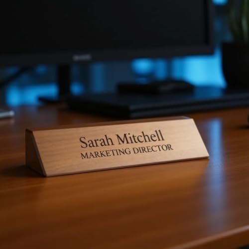 Custom Engraved Wooden Desk Name Plate, Personalized Office Desk Name Sign with Name & Title, Walnut or Red Alder Name Wedge for Desk, Business, Teacher, Doctor, Lawyer, Corporate Office Gift - Image 2