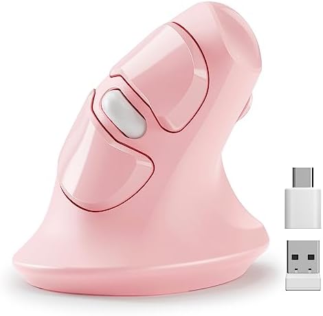 MicroPack Ergonomic Vertical Wireless Mouse, Silent Cordless Office Mouse with USB-A & Type-C Receiver, 800/1200/1600 DPI, 6 Buttons, Reduces Wrist Strain for Work, Windows, Mac, PC & Laptop Pink by MICROPACK