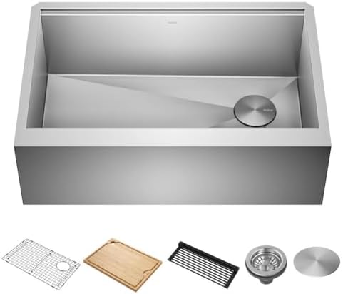 Kraus Kore 30-Inch Farmhouse Workstation with In Sink Dish Drying Rack, Stainless Steel Kitchen Sink, KWF410-30 by Unknown
