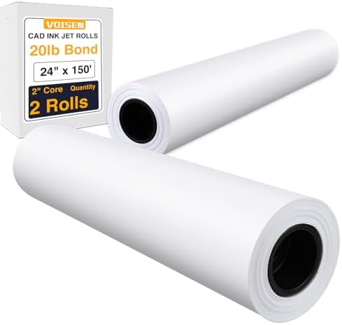 VOISEN Wide Format Paper, 2 Rolls Plotter Paper 24 In x 150 Ft by VOISEN