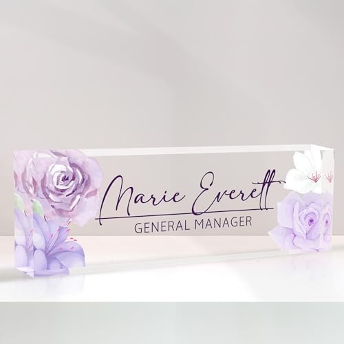 Desk Name Plate Personalized Name Plate for Desk, Office Desk Decor, 3D Style Personalized Plaque Name Plates for Desks Custom Appreciation Gifts for Boss Lady Employee Coworkers (Gouache Flowers) by Ueedklaayy
