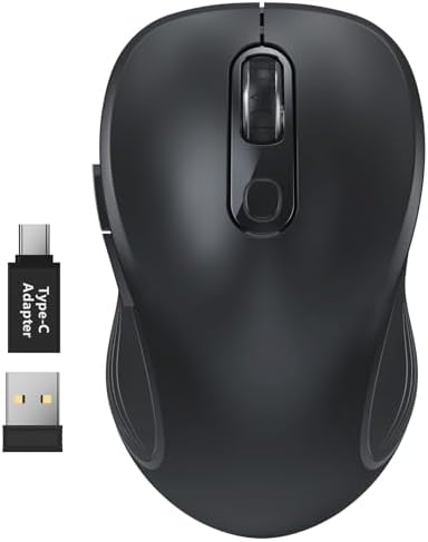 WisFox 2.4G Wireless Mouse for Laptop, Ergonomic Computer Mouse with USB Receiver and Type-C Adapter, 3 Adjustable Levels, 6 Button Cordless Wireless Mice for Windows Mac PC Notebook (Black) by Bringyouqualityproducts
