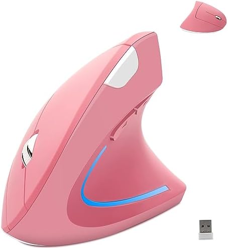 Wireless Mouse Ergonomic Vertical Ergo High Presion Optical Lightweight Cordless LED Light Large Cute Wireless Mouse for Laptop Computer Mac Office Girl Boy Adults Gift , 800/1200/1600 DPI, 6 Buttons by SHARESUNSHINE
