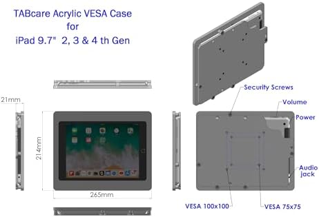 Anti-Theft Acrylic VESA Enclosure for Apple iPad 2/3/4 9.7" with Free Wall Mount Kit & 90-Degree Angle Charge Cable (iPad 2/3/4 9.7", Black) - Image 3