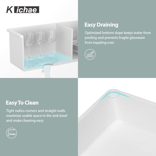 Kichae 32 White Undermount Kitchen Sink - 32x19 Inch Double Bowl Sink Undermount/Drop In Fireclay Ceramic Porcelain Dual Mount Double Basin 50/50 - Image 4
