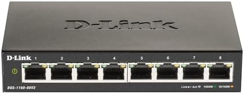 D-Link 8-Port Gigabit Smart Managed Ethernet Switch, L2,VLANs, QoS, IGMP Snooping, LAG, Sturdy Metal with Shielded Ports, Desktop, Fanless, Follows NDAA/TAA, Lifetime Product Coverage (DGS-1100-08V2) by D-Link