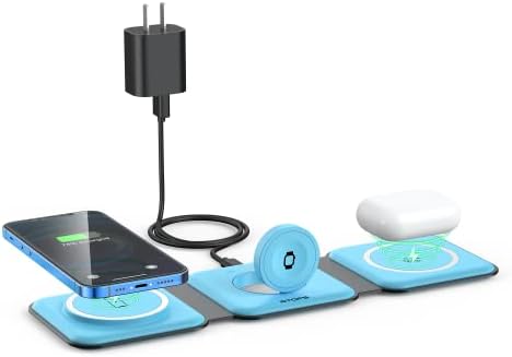 3 in 1 Wireless Charging Station for Apple,Foldable Magnetic Travel Charger by RTOPS