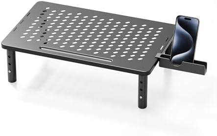 Computer Monitor Stand Riser for Desk, 3 Height Adjustable PC Laptop TV Desktop Monitor Stand Shelf, Metal Printer Table with Phone Holder, Stand Riser for Desk, Office Desk Organizers and Accessories, 1 Pack by Canyora