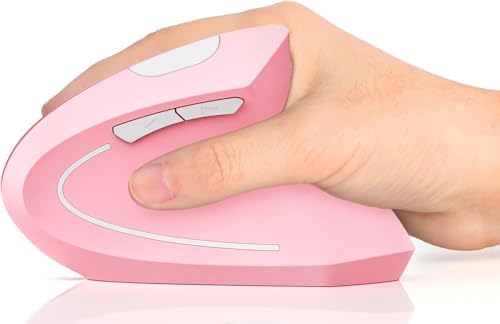 Ergonomic Mouse Wireless, Rechargeable Mouse Silent for Carpal Tunnel Right Hand, 2.4GHz USB Vertical Mouse Wireless for Laptop etc, 3 Adjustable 800/1200/1600 DPI, Pink by Unknown