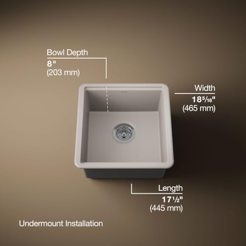 KOHLER Billings 18" Undermount Bar Sink, Single Bowl, Neoroc Composite, Matte Finish, Compact Prep Sink for Wet Bar or Kitchen Island, Matte Taupe, K-33711-CM3 - Image 3