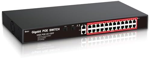 STEAMEMO 24-Port Managed Gigabit PoE+ Switch | 24×PoE+ Ports@360W, 2×Gigabit Uplinks, 2×SFP | VLAN, QoS, Port Mirroring | Metal Casing, Plug & Play | Overload Cutoff w/ Port by STEAMEMO
