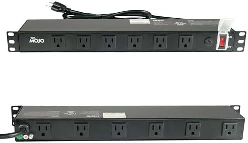 Tecmojo 1U Rackmount Network-Grade PDU, 12 Wide-Spaced Right Angle Outlets, Circuit Breaker 12A (UL Certified 12A) 6ft Cord w/ 5-15P Plug, Black(SKU# 13111201) by Tecmojo