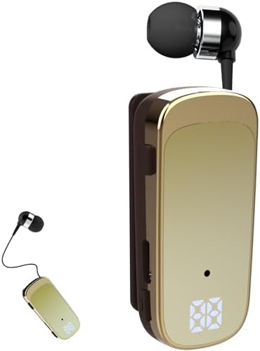 Retractable Wireless Headset Headphone Stereo Earphone V5.0 Noise Cancelling Mic Clip on Earpiece Comfortable HandsFree Headset 20Hrs Talking Time Sports Business Trucker Driver Earbud by FashionLive
