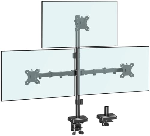 MOUNTUP Triple Monitor Stand, Height Adjustable Monitor Desk Mount Fit for 17 to 32 Inch Computer Screens, Stacked Monitors Arm for 3 Monitors, with C-Clamp and Grommet Base, up to 17.6lbs per Arm by MOUNTUP