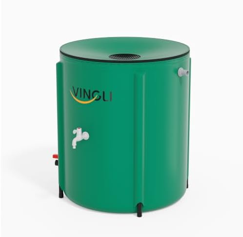 VINGLI 50 Gallon Collapsible Rain Barrel, Portable Water Storage Tank, Rainwater Collection System Downspout, Water Catcher Container with Filter Spigot Overflow Kit by VINGLI