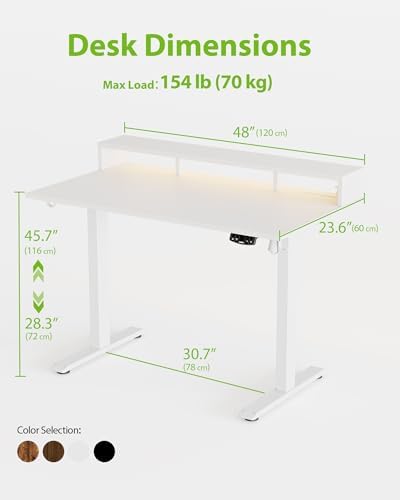 Agilestic 48 * 24 Inch Electric Standing Desk with Shelf & Led, White - Image 3