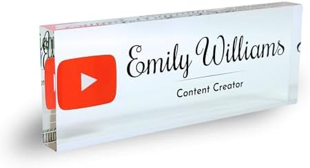 Customized Clear Acrylic Thick 8x3" Desk Name Plate Block with Personalized Logo - Professional Office Decor - Customized Acrylic Plate Gift for Teacher Co-workers (Logo (Clear Background)) by ClickedCraft
