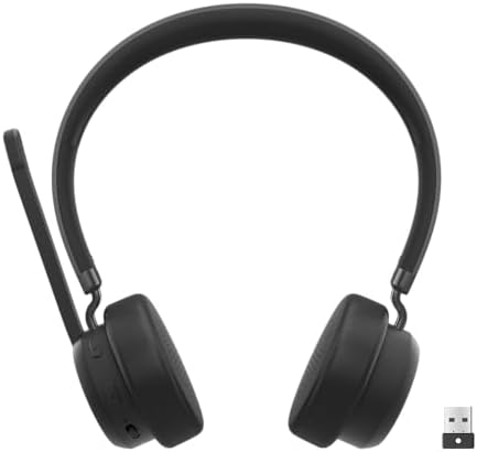 Lenovo Wireless VoIP Headset Teams Certified, Noise-Canceling Mic, Bluetooth 5.3 Multipoint, USB-A Receiver, 31-Hour Talk & 60-Hour Playback, Lightweight Over-Ear Design, Replaceable Earcups by LENOVO