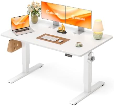 CubiCubi Electric Height Adjustable Standing Desk 55x30 Inch, White by CubiCubi