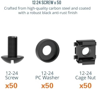 Tecmojo Rack Mount Screws Kit 50 Pack - 12-24 Rack Mount Cage Nuts, Screws and Washers, for Network Racks, Enclosures and Server Cabinets, Tapped Hole and Square Installation - Image 2