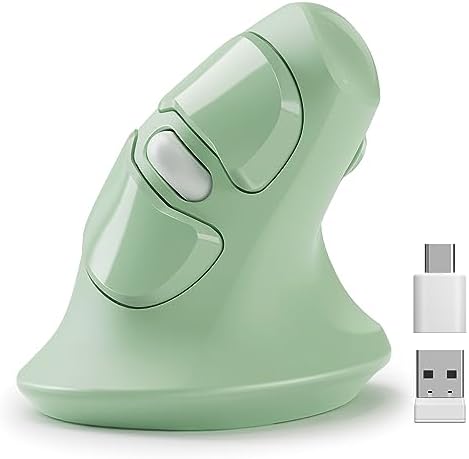 MicroPack Ergonomic Vertical Wireless Mouse, Silent Cordless Mouse with USB-A & Type-C Receiver, 800/1200/1600 DPI, 6 Buttons, Reduces Wrist Strain for Windows, Mac, PC & Laptop Green by MICROPACK